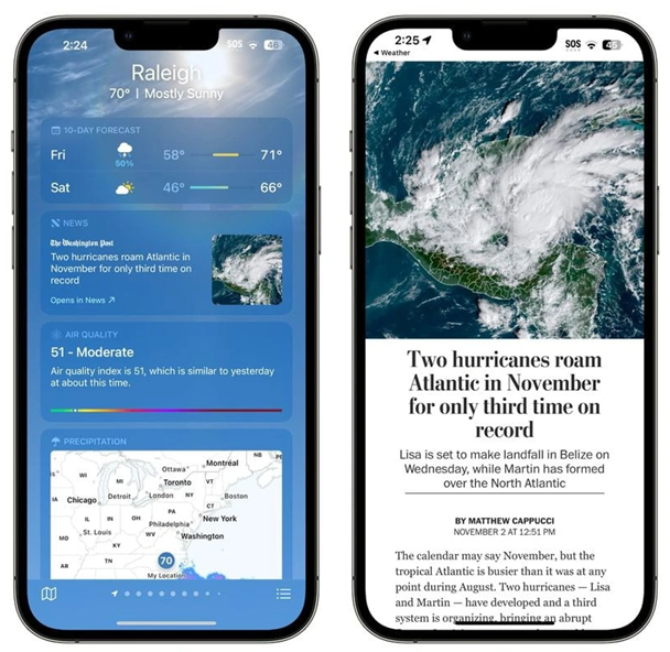 江山苹果14维修分享iPhone 14手机如何看天气时顺带看新闻 